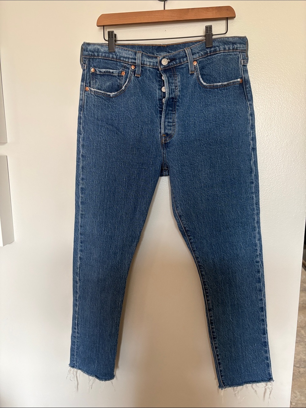Levi's 501 Medium Blue, Raw-Hem Jeans